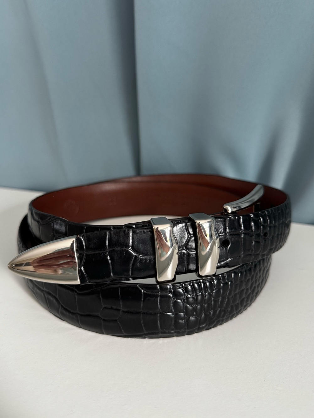 Torino Leather Co Belt Black Alligator Embossed Italian Calfskin Mens Size 38